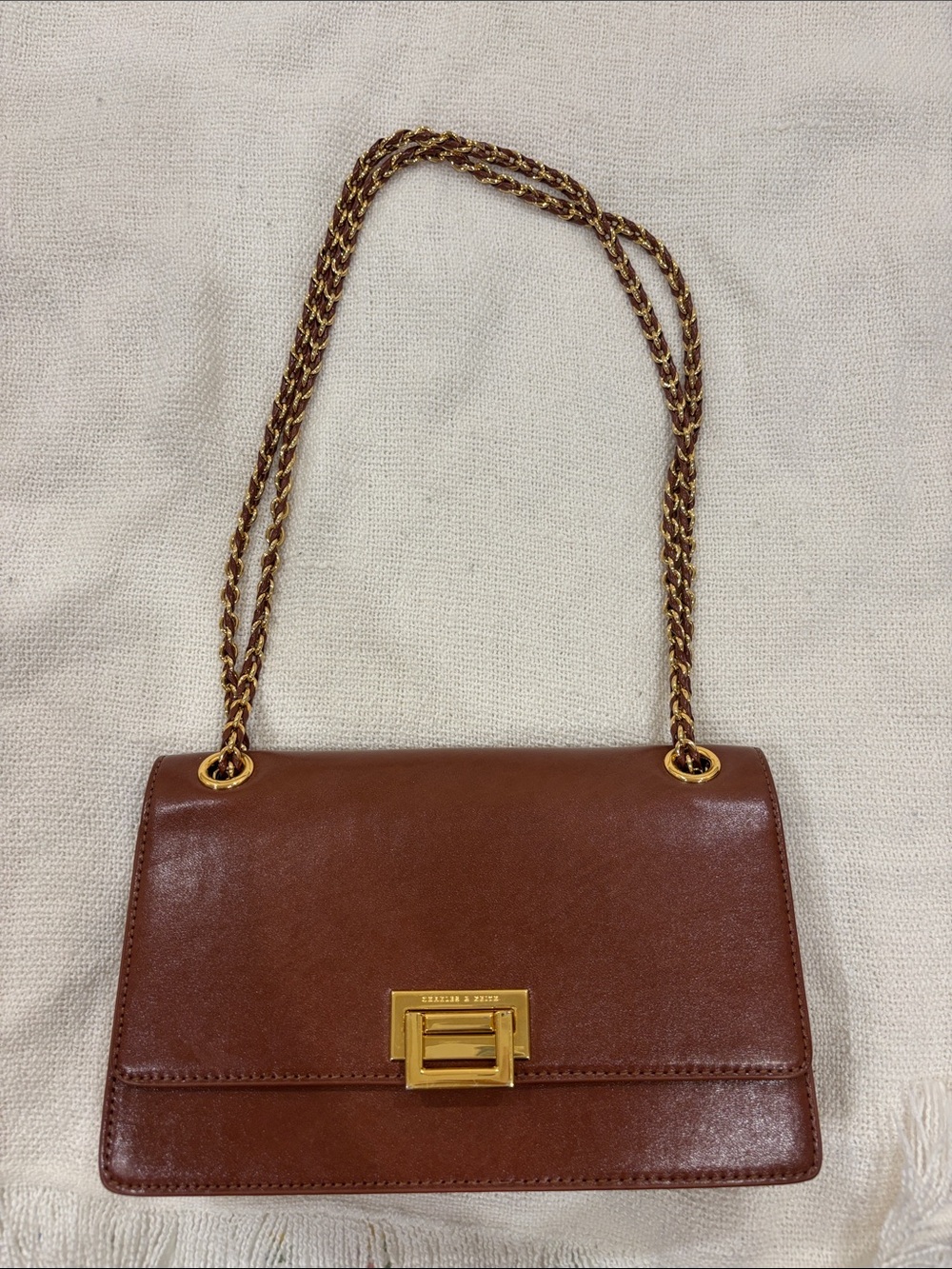 Charles & Keith Brown Shoulder Bag with Gold Chain